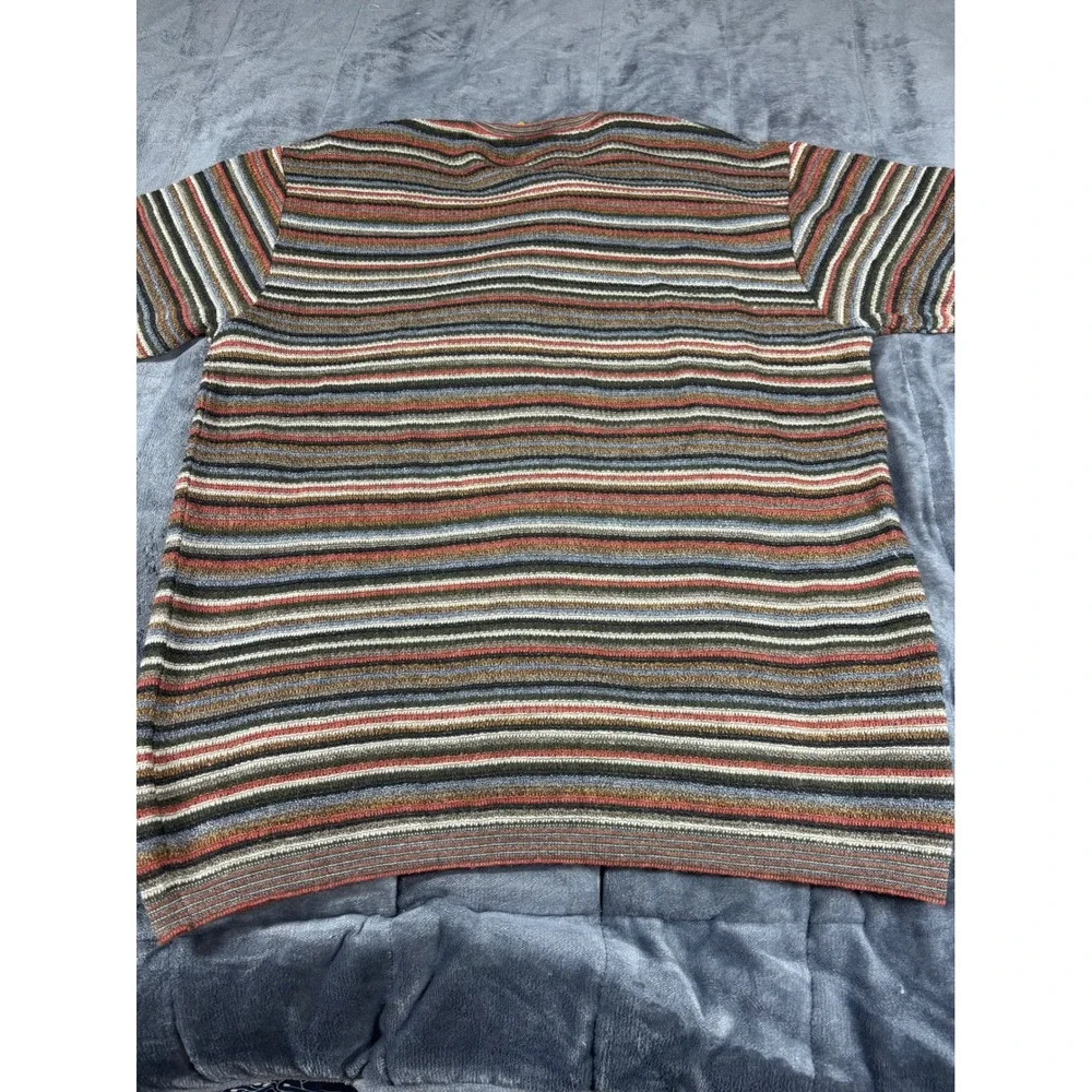 Tricots St Raphael Mens Wool Blend Striped Crew Neck‎ Sweater Earth Tones LT